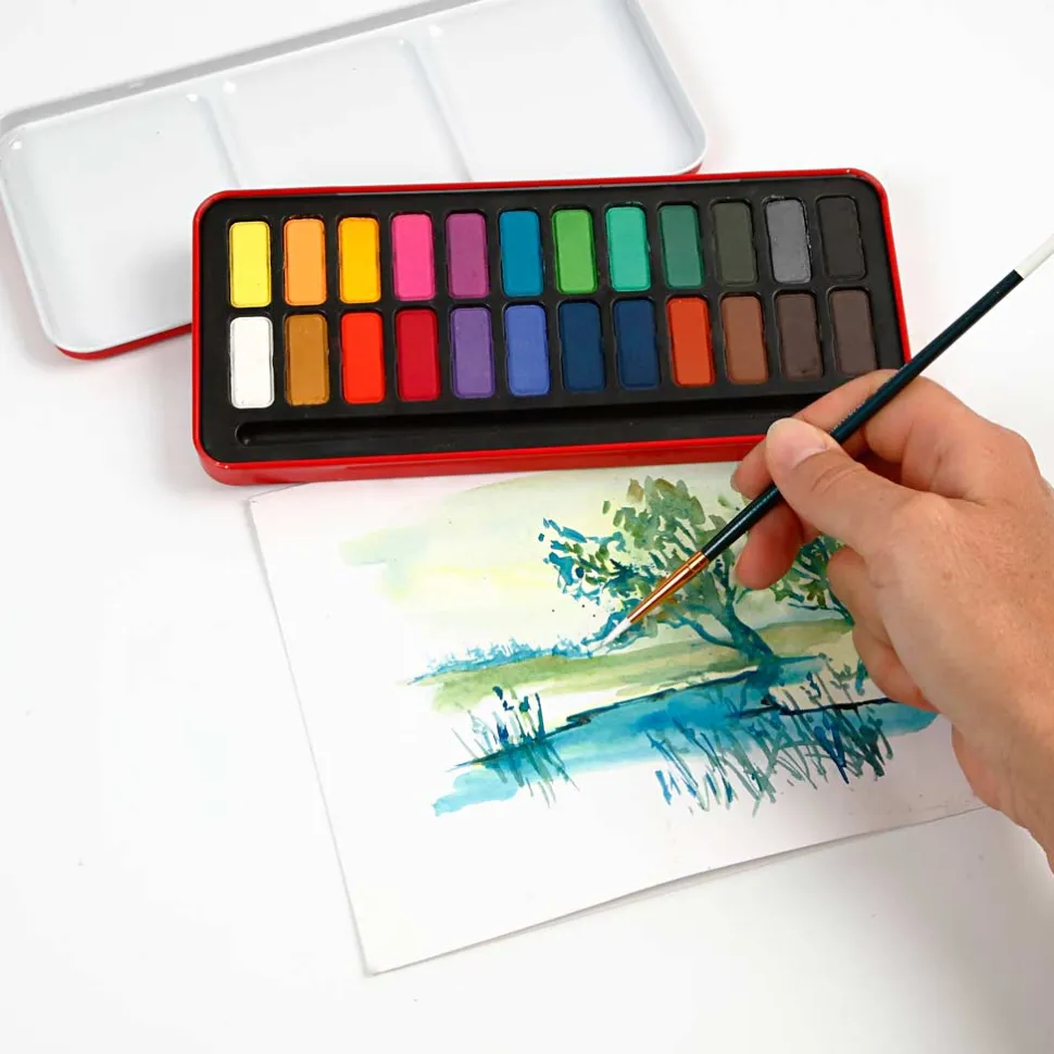 Aquarellset Mit Pinsel - 24 Farben