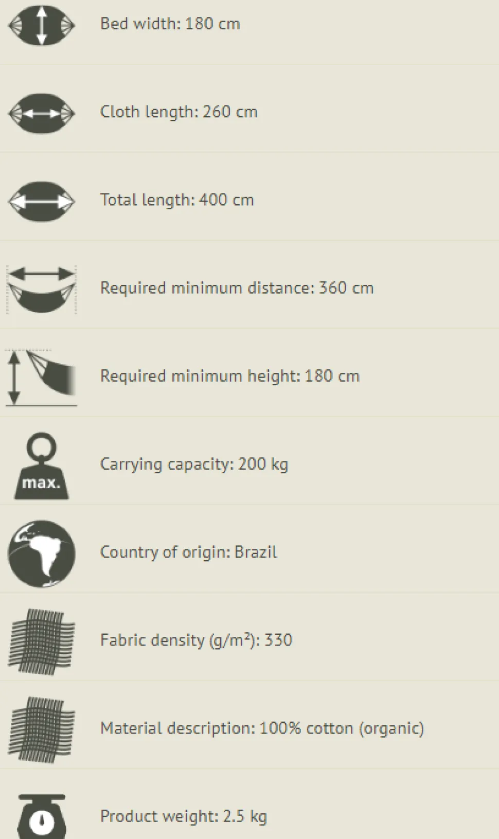 Hangematte Kingsize - Bio-Baumwolle - Latte