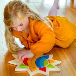 Holzpuzzle - Regenbogen-Sonne, 16 Teile