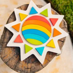 Holzpuzzle - Regenbogen-Sonne, 16 Teile