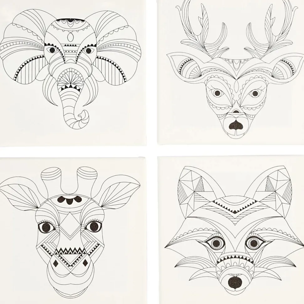 Malerleinwand Mit Tieren - 20 X 20 Cm, 4 Stk.