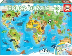Puzzle, 150 Teile - Weltkarte M. Tiere